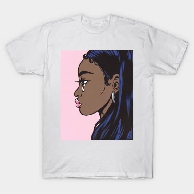 Black Crying Comic Girl T-Shirt by turddemon